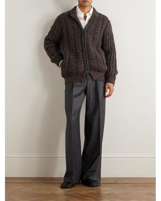Canali Gray Basketwoven Alpaca-blend Zip-up Cardigan for men