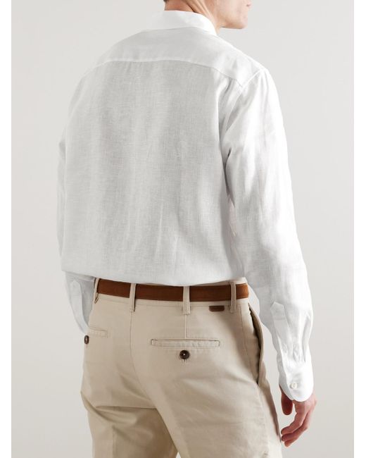 Brioni White Button-down Collar Linen Shirt for men