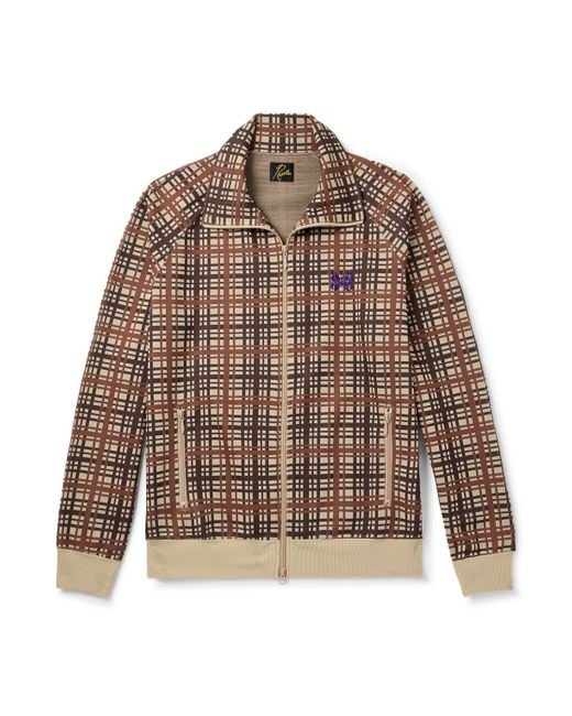 Needles Brown Logo-embroidered Checked Jacquard-knit Track Jacket for men