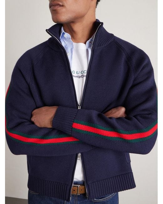 Gucci Blue Striped Wool Zip-Up Cardigan for men