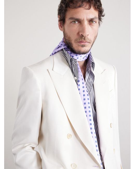 Tom Ford White Silk-jacquard Scarf for men