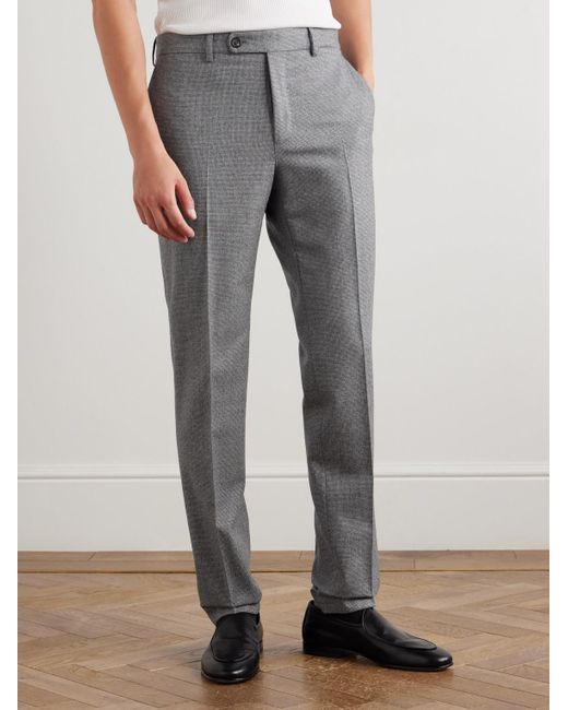 Incotex Gray Slim-Fit Tapered Virgin Wool-Blend Houndstooth Trousers for men
