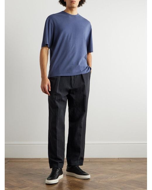 Officine Generale Blue Benny Pigment-Dyed Lyocell And Cotton-Blend Jersey T-Shirt for men