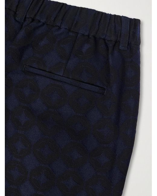 Blue Blue Japan Blue Straight-Leg Pleated Cotton And Wool-Blend Jacquard Suit Trousers for men