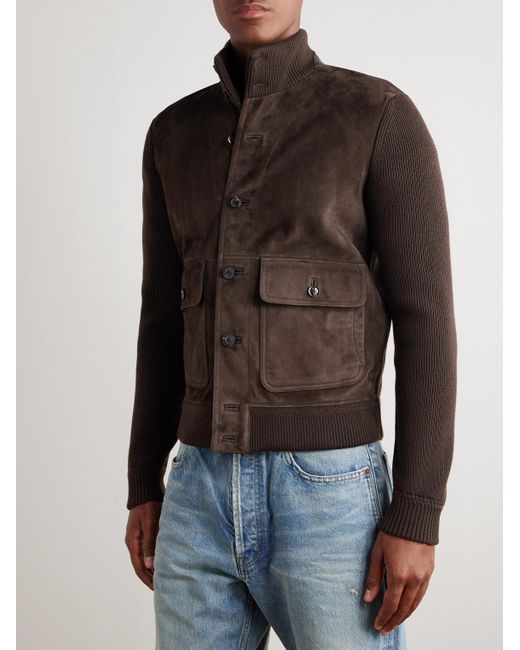 Tom Ford Brown Ribbed Merino Wool And Suede Jacket for men