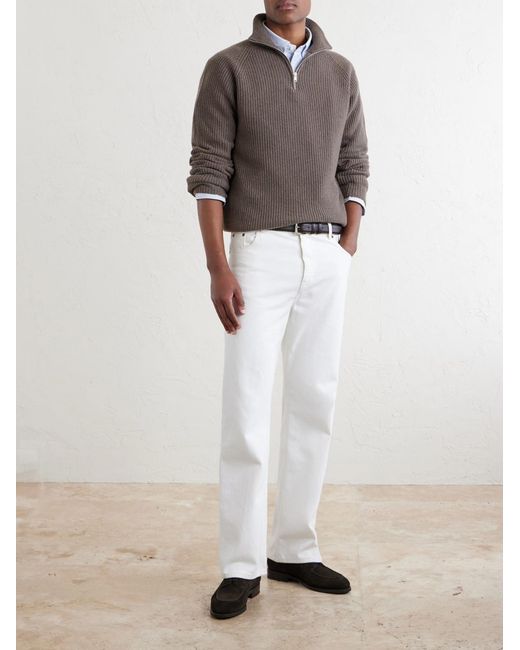 John Smedley Gray Ryker Ribbed Recycled-Cashmere And Wool-Blend Half-Zip Sweater for men