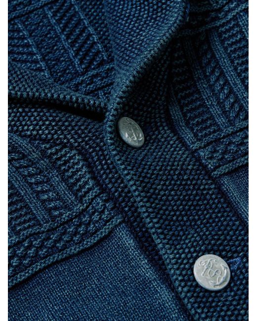 Polo Ralph Lauren Blue Shawl-collar Panelled Cable-knit Cotton Cardigan for men
