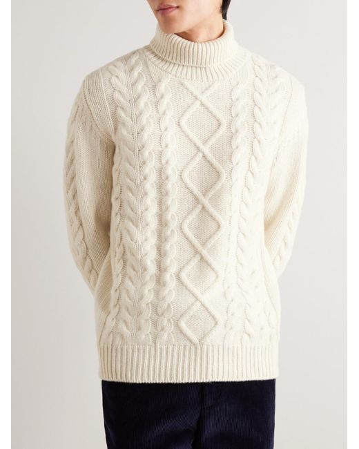 Kingsman White Cable-knit Wool Rollneck Sweater for men