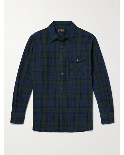 Beams Plus Blue Checked Cotton-flannel Shirt for men