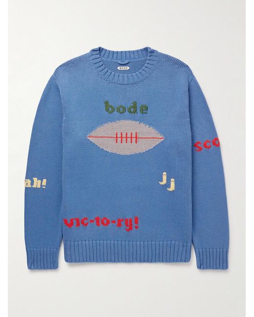 Bode Blue Spirit Intarsia-Knit Pima Cotton And Merino Wool-Blend Sweater for men