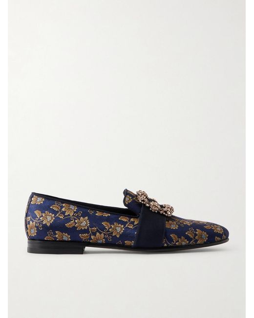 Manolo Blahnik Blue Carlton Crystal-embellished Floral-jacquard Loafers for men