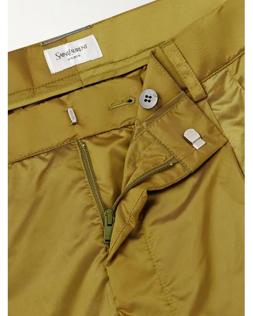 Saint Laurent Yellow Tapered Belted Pleated Shell Trousers for men
