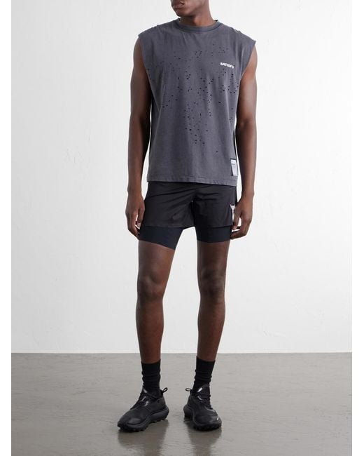 Satisfy Gray Distressed Logo-Print Mothtech Organic Cotton-Jersey Tank Top for men