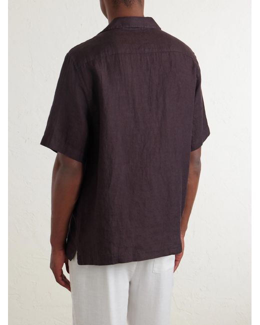 Frescobol Carioca Brown Angelo Camp-Collar Linen Shirt for men