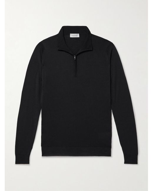 John Smedley Black Slim-Fit Merino Wool Half-Zip Sweater for men
