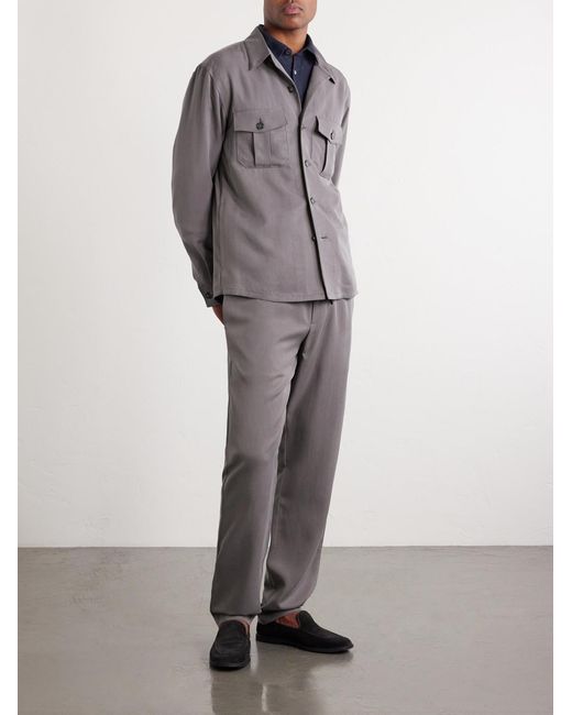 Canali Gray Straight-Leg Lyocell Drawstring Trousers for men
