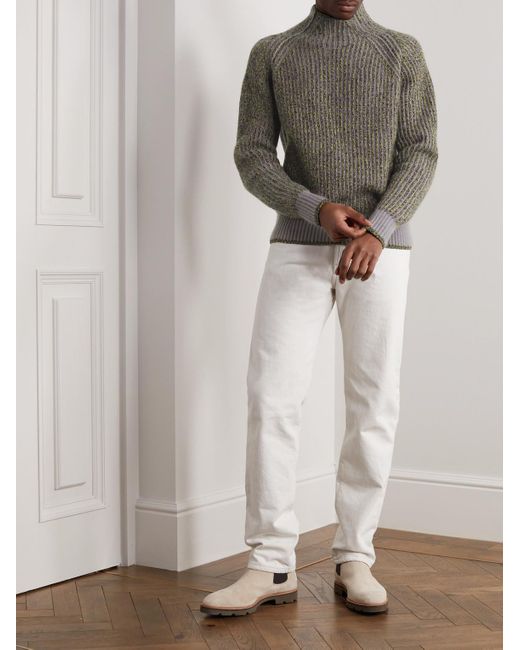 Loro Piana Gray Snow Wander Ribbed Cashmere And Silk-Blend Mock-Neck Sweater for men