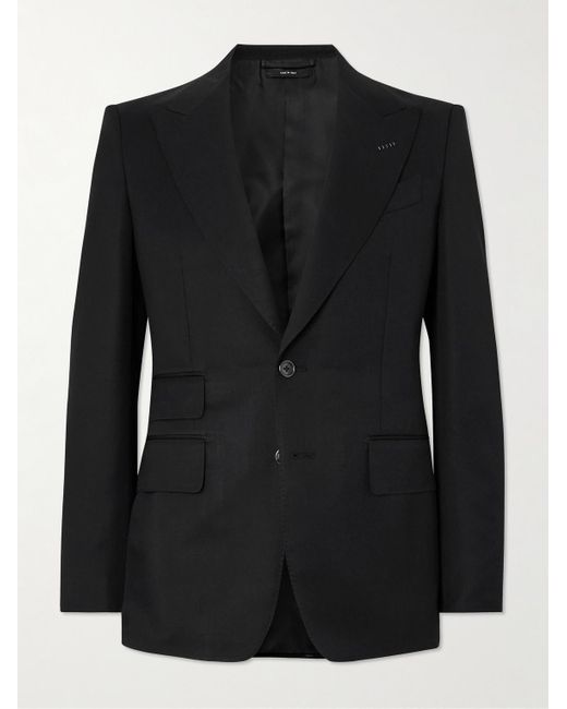 Tom Ford Black Shelton Grain De Poudre Wool And Mohair-Blend Suit Jacket for men