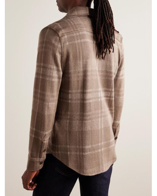 Overshirt in misto cashmere e seta a quadri di Ralph Lauren Purple Label in Natural da Uomo