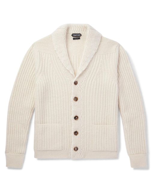 Tom Ford White Shawl-collar Ribbed Wool for men