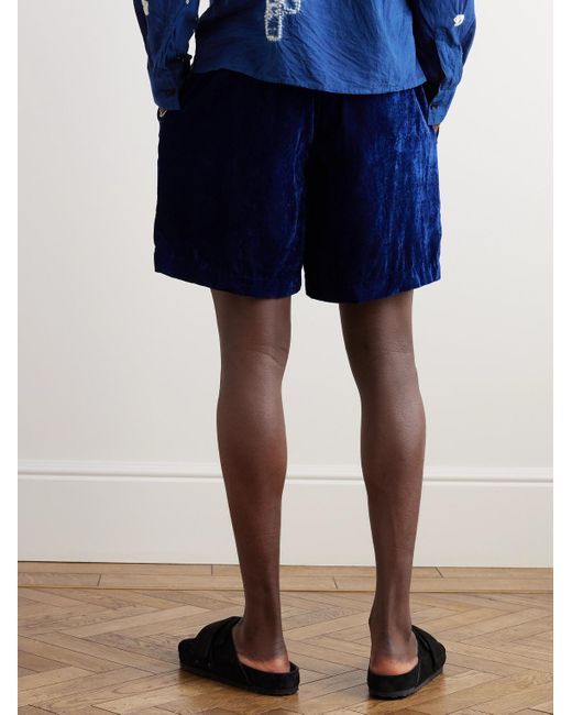 11.11/eleven eleven Blue Cotton And Silk-blend Velvet Drawstring Shorts for men