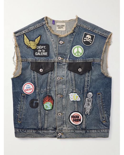 GALLERY DEPT. Blue Midnight Leather-trimmed Appliquéd Denim Vest for men
