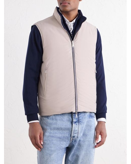 Eleventy Blue Reversible Padded Cashmere-Blend And Wool-Blend Gilet for men