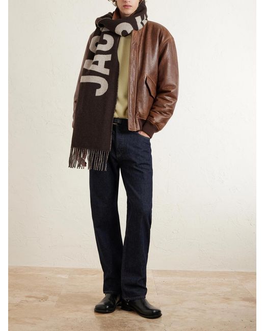 Logo-Print Fringed Wool Scarf di Jacquemus in Brown da Uomo