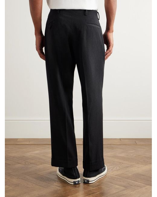 A.PRESSE Black Straight-Leg Wool-Twill Trousers for men