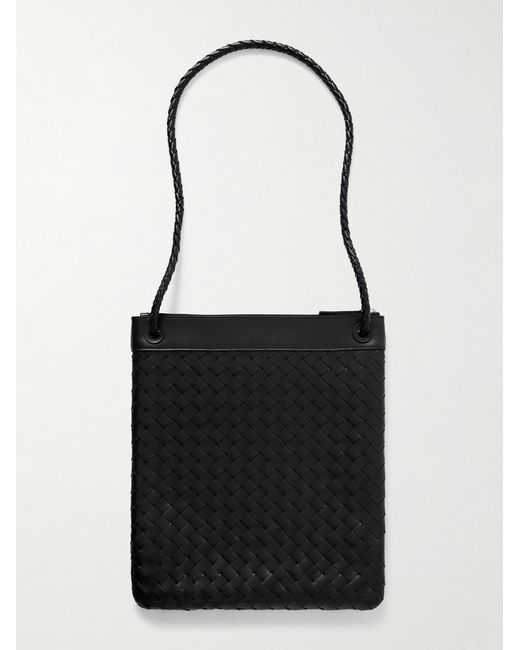 Bottega Veneta Black Flat Andiamo Intrecciato Leather Messenger Bag for men