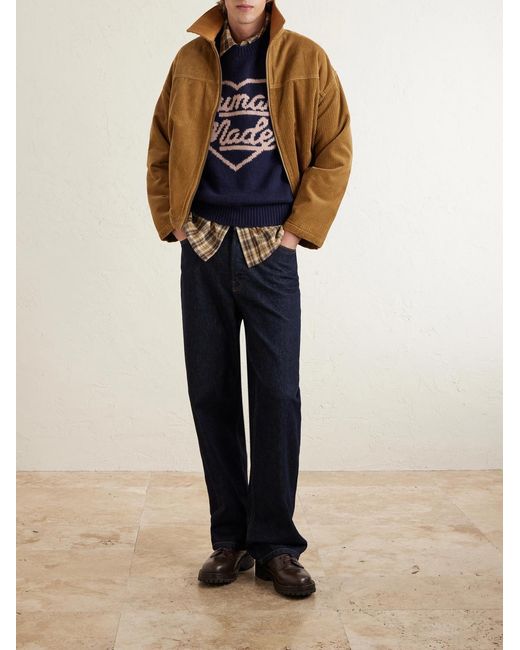 Logo-Intarsia Wool-Blend Sweater di Human Made in Blue da Uomo
