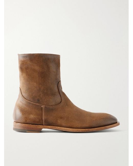 Officine Creative Brown Waxed-Suede Biker Boots for men