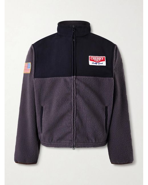 CHERRY LA Blue Cropped Logo-appliquéd Shell-panelled Fleece Jacket for men