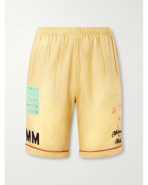 Paly Hollywood Yellow Montauk Embroidered Printed Corduroy-linen Shorts for men