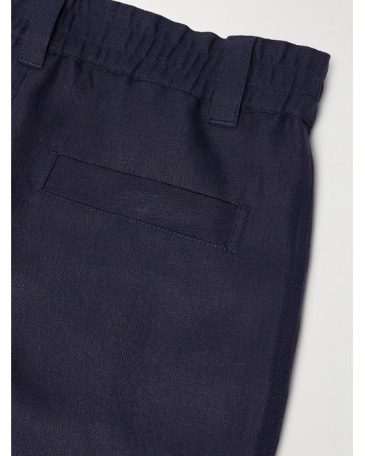 Loro Piana Blue Reinga Wide-Leg Pleated Linen-Twill Bermuda Shorts for men