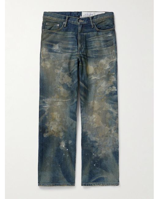 Neighborhood Blue Savage Wide-leg Distressed Selvedge Jeans for men