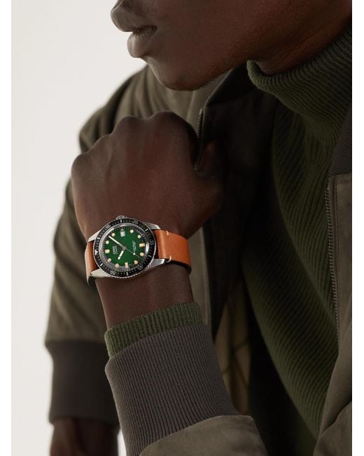 Oris Green Divers Sixty-Five Date Automatic 42Mm Stainless Steel And Leather Watch, Ref. No. 01 733 7720 4057-07 5 21 45 for men