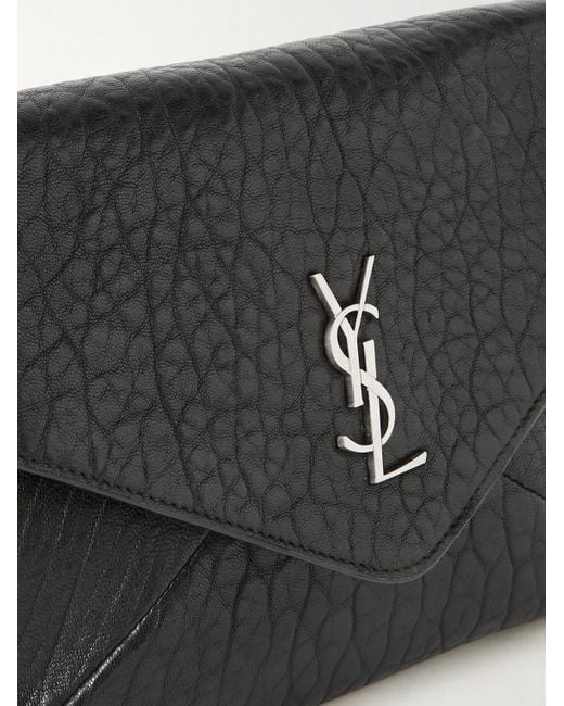 Saint Laurent Black Cassandre Logo-Appliquéd Textured-Leather Pouch for men