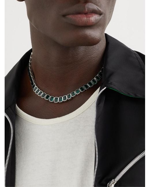 42 Suns Black 14-Karat Emerald Tennis Necklace for men