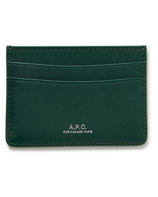 A.P.C. Green Andre Logo-print Leather Cardholder for men
