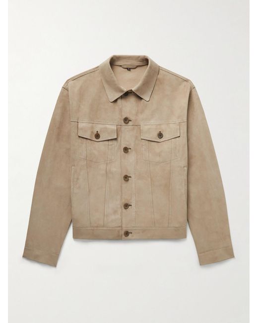 Giorgio Armani Natural Slim-Fit Suede Trucker Jacket for men