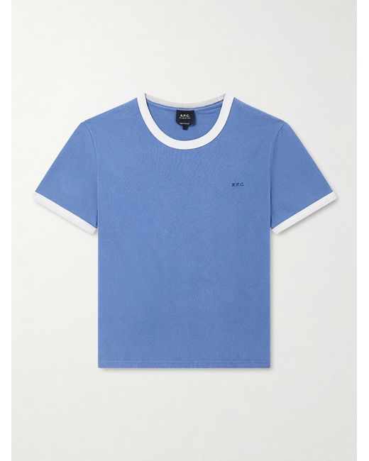 A.P.C. Blue Logo-Embroidered Cotton-Jersey T-Shirt for men