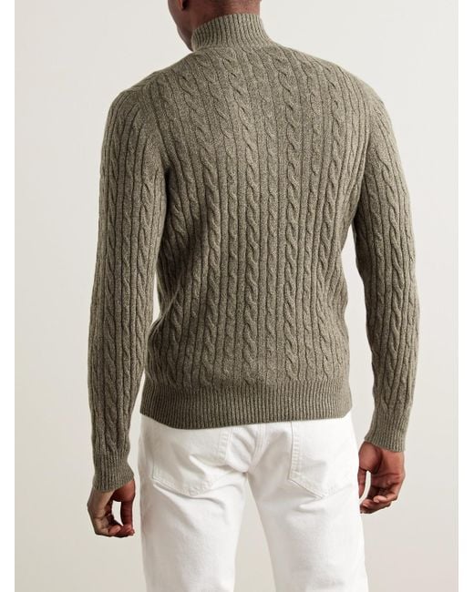 Loro Piana Green Slim-Fit Suede-Trimmed Cable-Knit Baby Cashmere Half-Zip Sweater for men