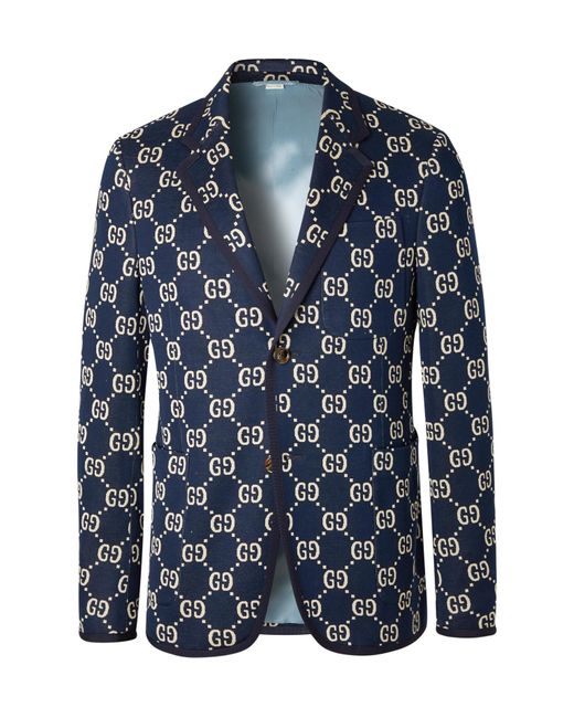 Gucci Blue Navy Logo-jacquard Cotton Blazer for men
