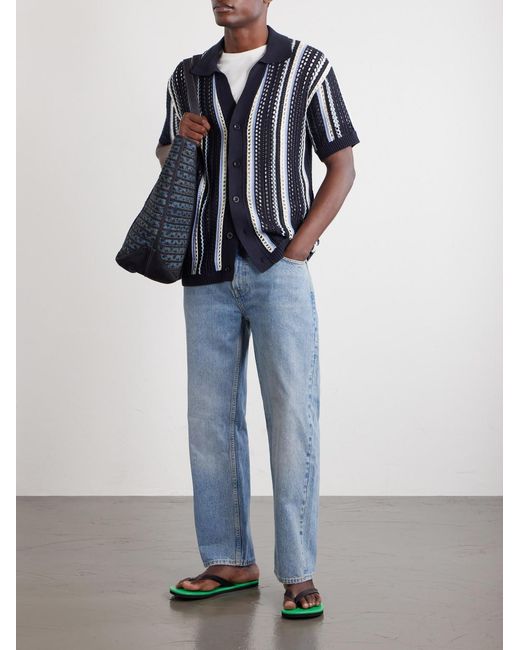 Frescobol Carioca Blue Pinto Crocheted Cotton Shirt for men