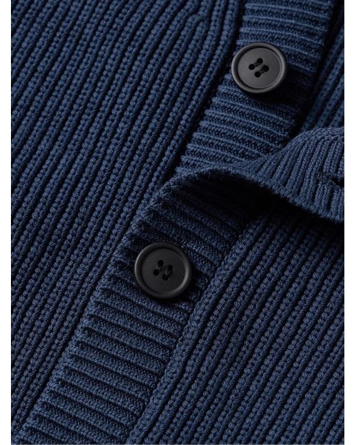 Maison Kitsuné Blue Logo-appliquéd Ribbed Cotton-blend Cardigan for men