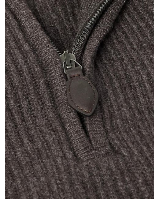 James Purdey & Sons Gray Clifford Ribbed Wool And Cashmere-Blend Half-Zip Sweater for men