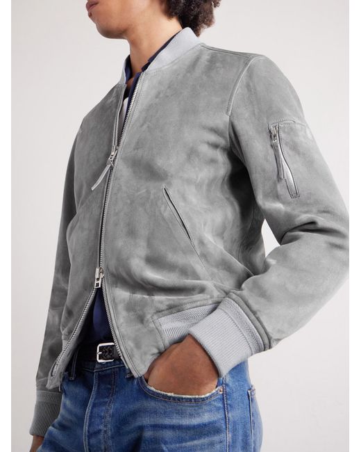 Tom Ford Gray Slim-Fit Suede Bomber Jacket for men