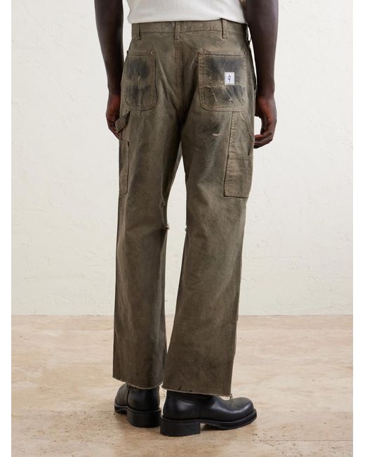 Paly Hollywood Natural Been Thru It Straight-leg Distressed Waxed Cotton-canvas Trousers for men