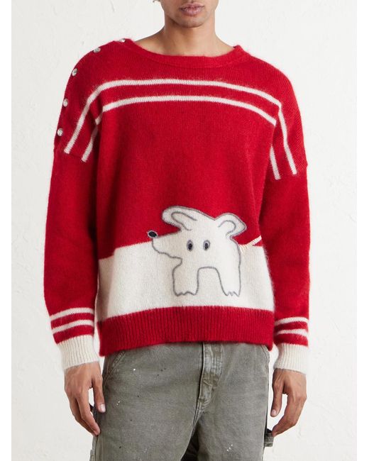 Enfants Riches Deprimes Rat Embroidered Striped Mohair And Silk-Blend Sweater for men